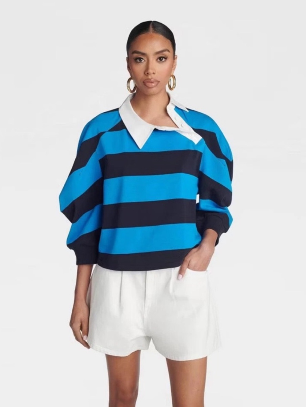 KBB by KAHLANA “The Striped Crewneck Tee Shirt” Rugby Blue Striped XL New